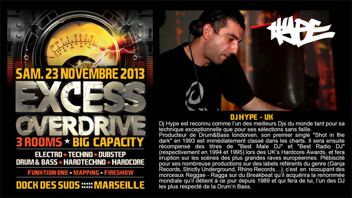 23/11/13-Excess Overdrive @ Marseille - 3ROOMS/ ELECTRO ► TECHNO ► DUBSTEP ► DRUM&BASS ►HARDTECHNO ► HARDCORE 1-HYPE-700x393